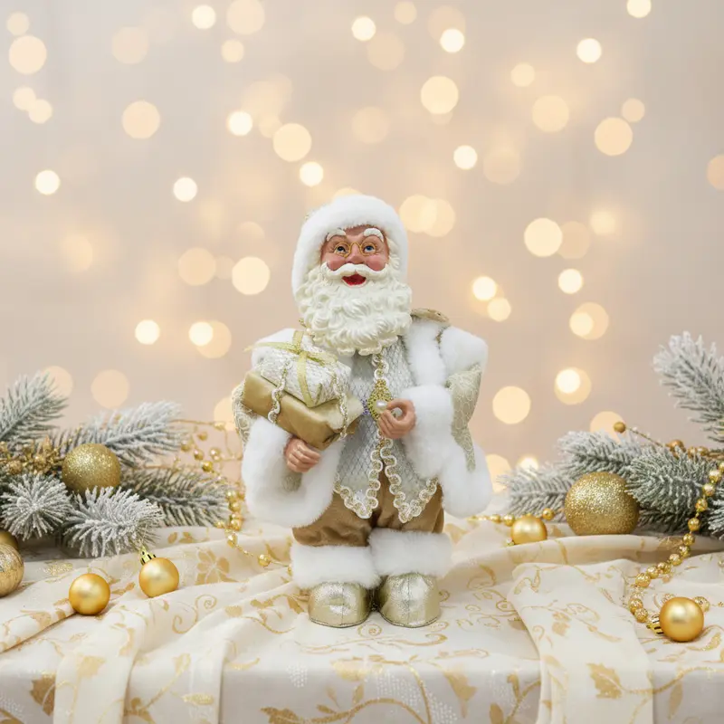 Babbo Natale Carillon Panna e Oro – Decorazione Natalizia 32 cm