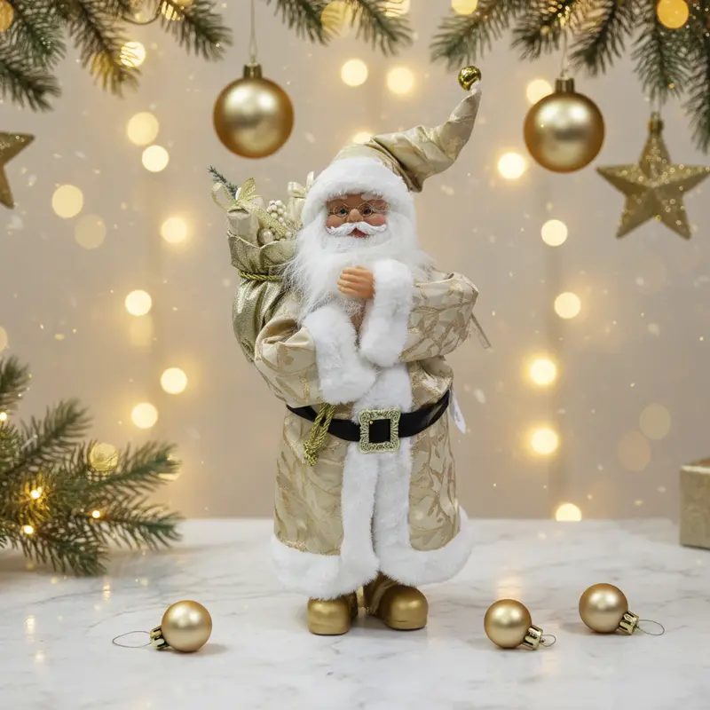 Babbo Natale Carillon Panna e Oro – Decorazione Natalizia 50 cm