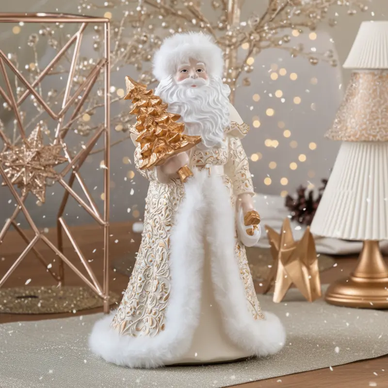 Babbo Natale Panna e Oro in Resina – 23 cm