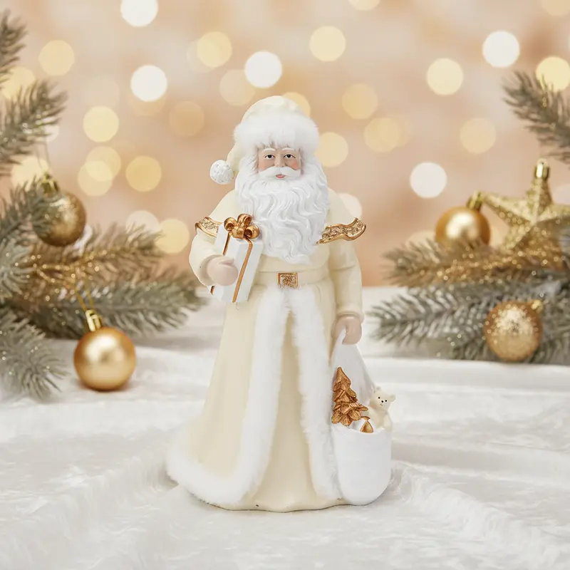 Babbo Natale Panna e Oro in Resina 31 cm
