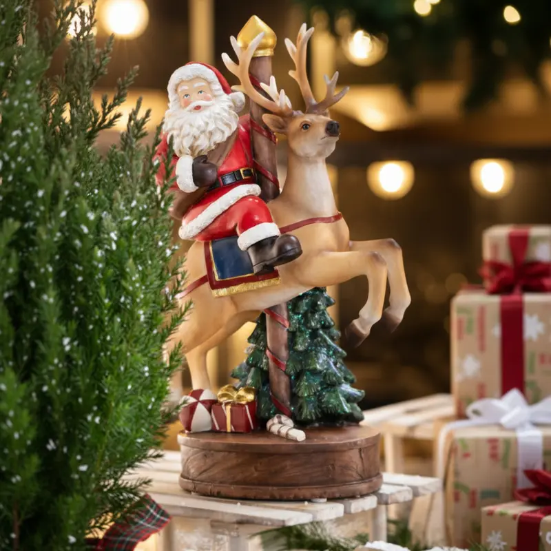 Babbo Natale sulla Renna – Statuetta Natalizia in Resina