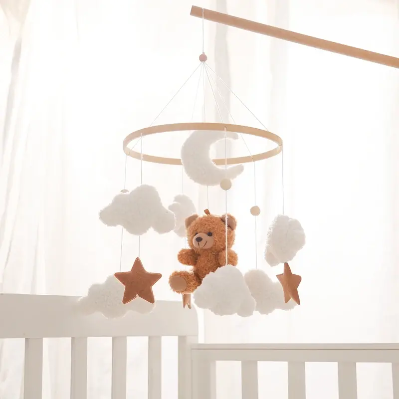 Baby Crib Mobile with Music Box – Wooden Hanging Plush Toy Bell for Newborns