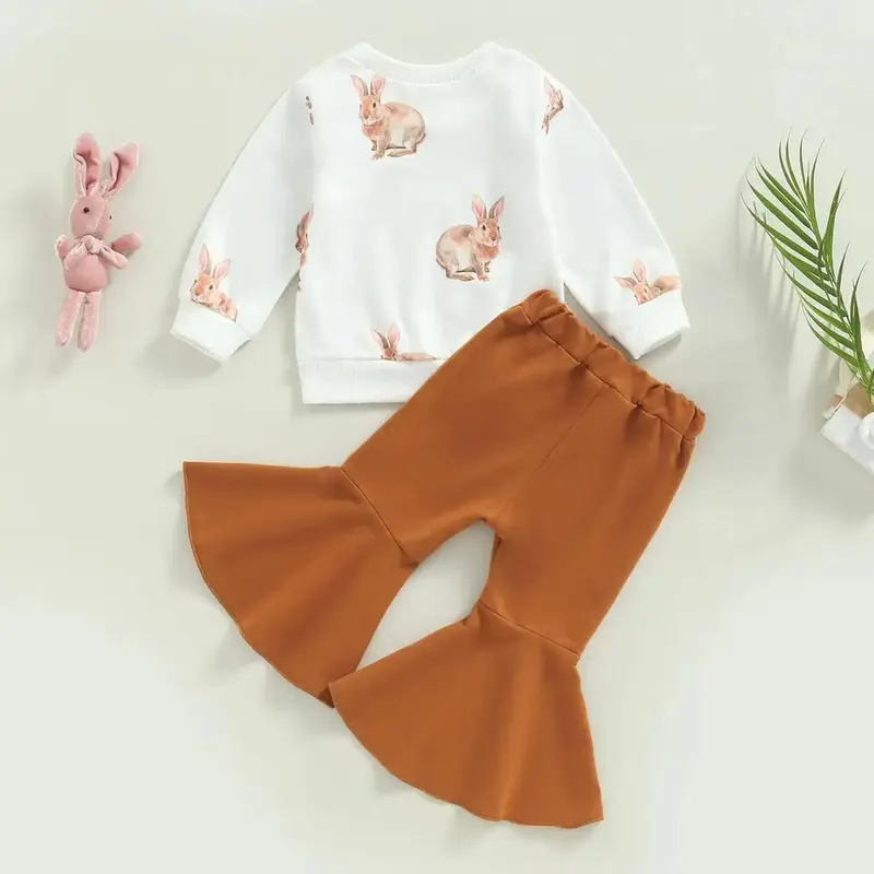 Baby Girl Long Sleeve Crew Neck Sweater Bell-bottom Pants Two-piece Set