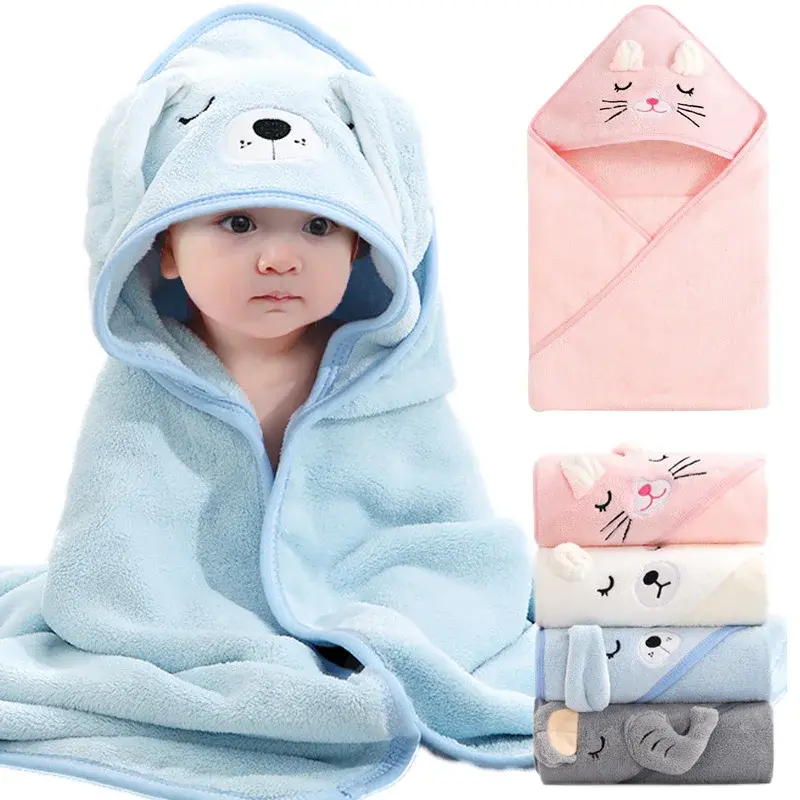 Baby Hooded Bath Towel with Cartoon Animals