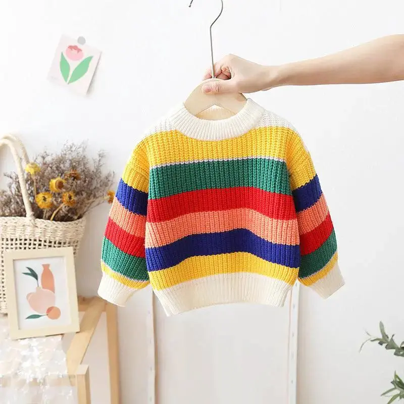 Baby Loose And Idle Tops Girls' Striped Knitted Pullover