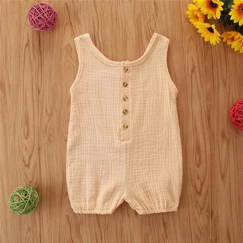 Baby Rompers Sleeveless Solid Color Cotton And Linen Rompers Baby Rompers