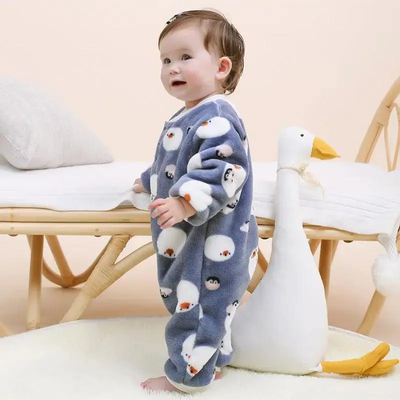 Baby Warm One-piece Clothes Coral Fleece Thickened Pajamas Romper