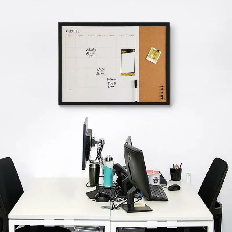 Bacheca Memo Lavagna Magnetica e Sughero Combinata 60x40cm con Accessori inclusi
