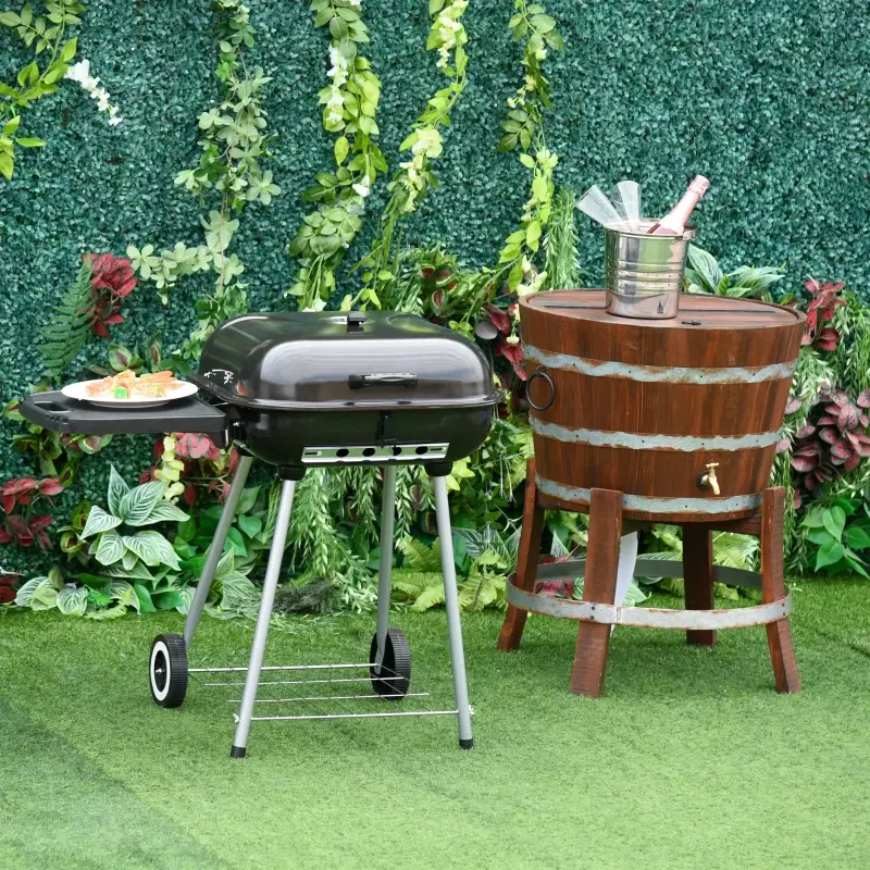 Barbecue a Carbonella Con 2 Griglie Pieghevole, Ripiano Laterale