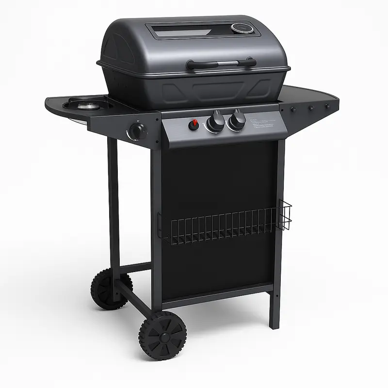 Barbecue a Gas con Fornello Laterale e Pietra Lavica Griglia Acciaio da Giardino
