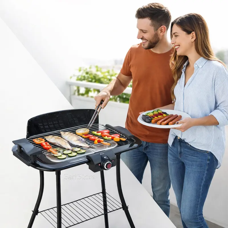 Barbecue Griglia Brace Elettrica 2000W Senza Fumo Interno Esterno DCG GARANZIA