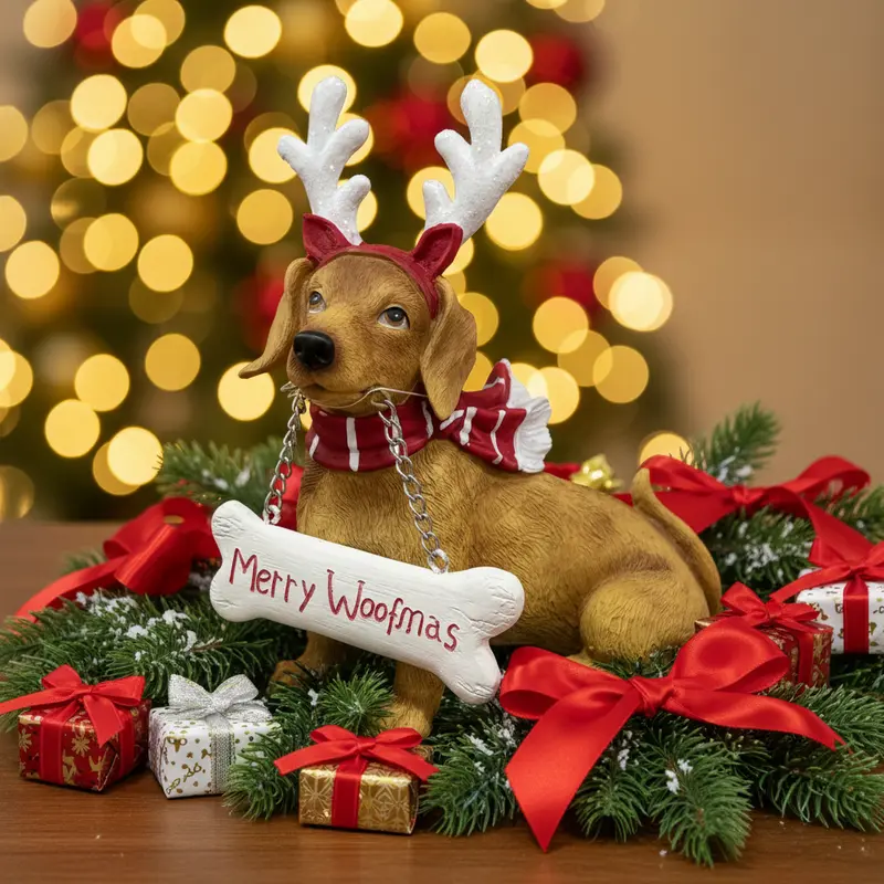 Bassotto Natalizio in Resina "Merry Woofmas"