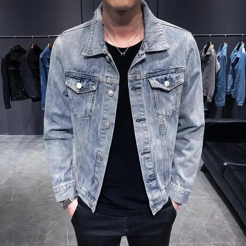 Best Denim Jacket Men Hole Retro Motorcycle Basic Coat