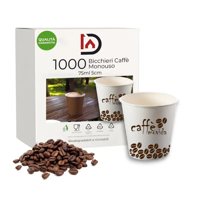 Bicchieri Caffe in Carta 75ml H. 5cm Maxi Scorta 1000pz 100% Biodegradabili Chicco