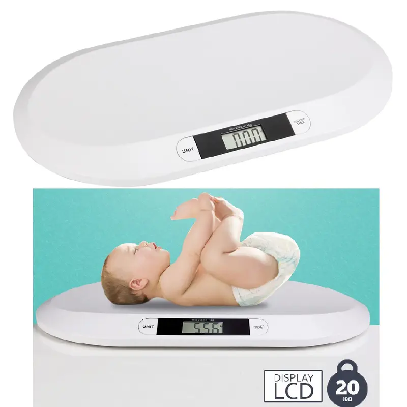 Bilancia Bambini Neonati Digitale LCD Peso max 20kg Bianco 55x33x4cm