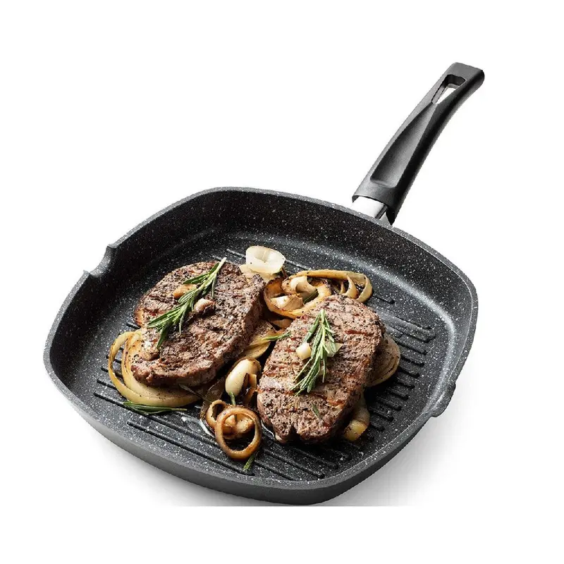 Bistecchiera Antiaderente 24x24 cm Induzione Manico Soft Griglia Effetto Barbecue
