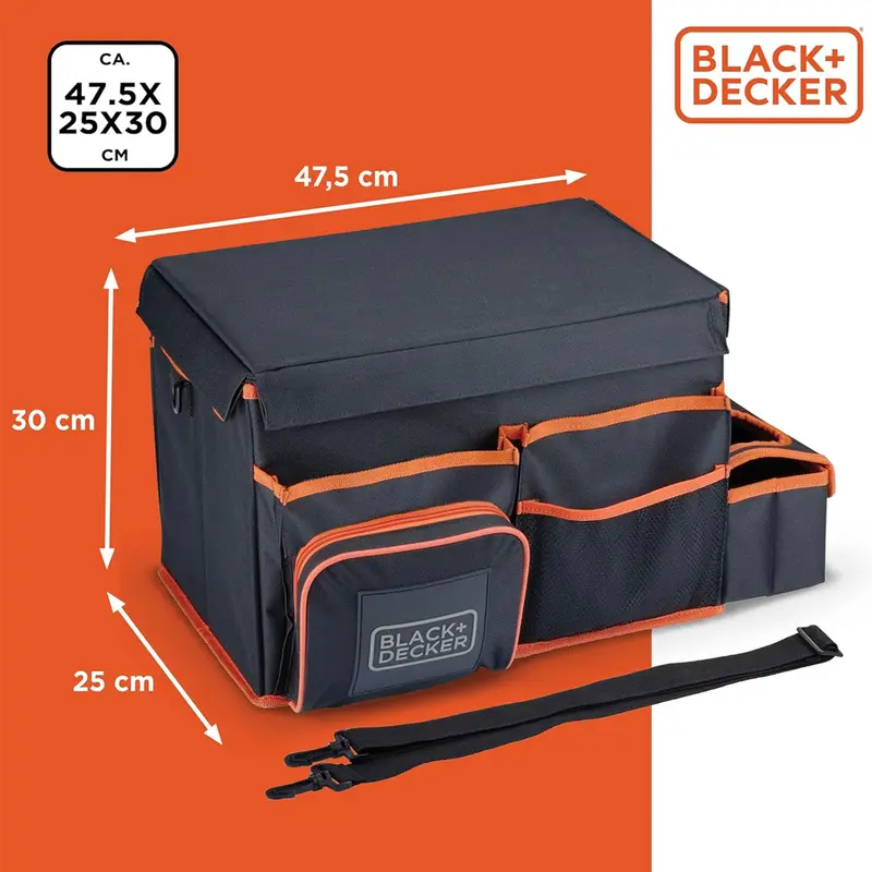 Black+Decker Borsa Organizer Bagagliaio Auto con Tracolla e Porta bevande