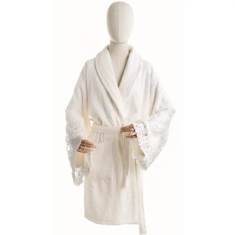Blanc Mariclò Accappatoio sciallato in cotone burro "Ingres" taglia S/M