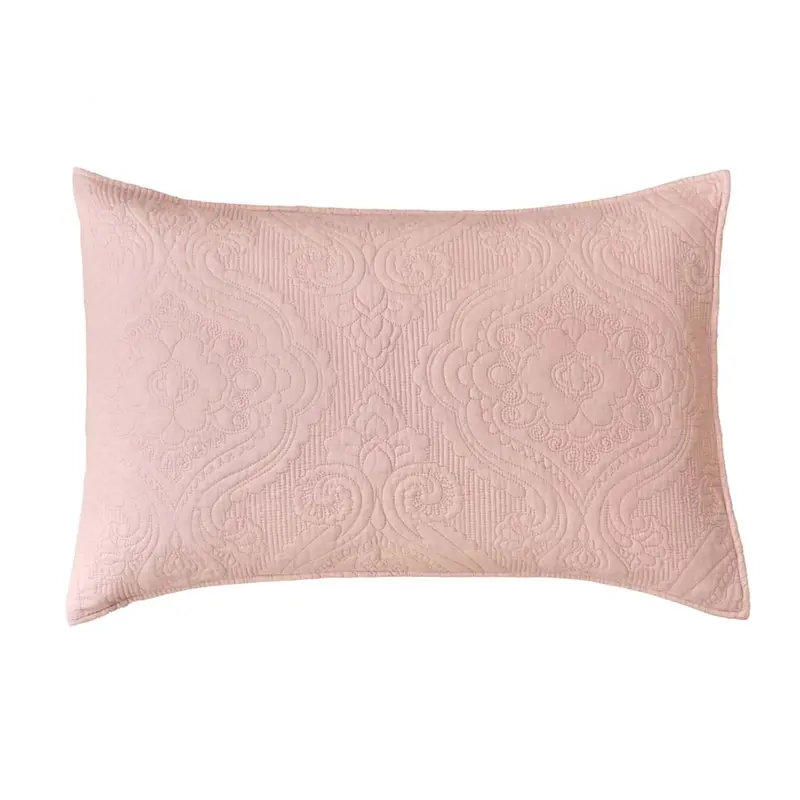 Blanc Mariclò Set 2 copriguanciali in cotone rosa con gala "Ricamo di Cotone" 50x80 cm