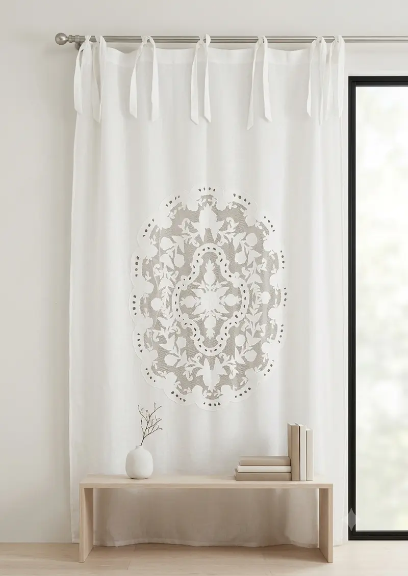 Blanc Mariclo tendone misto lino con rosone centrale ricamato serie Dentelle cm. 140x290 h.
