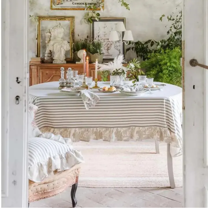 Blanc Mariclò Tovaglia rettangolare misto cotone beige con gala 160x290 cm