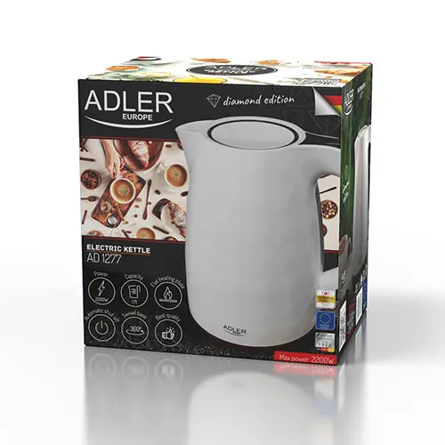 Bollitore Elettrico 1700ml 2200W base girevole Abs e Acciaio Inox Bianco