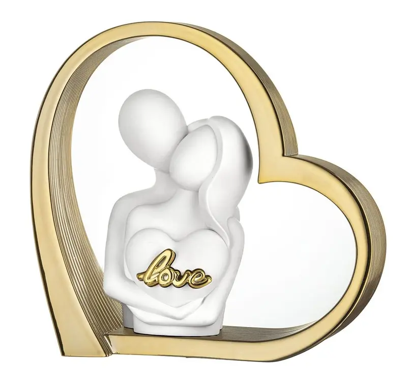 Bongelli Preziosi Statuina Coppia cuore "Love" bianco/oro 14x14 cm