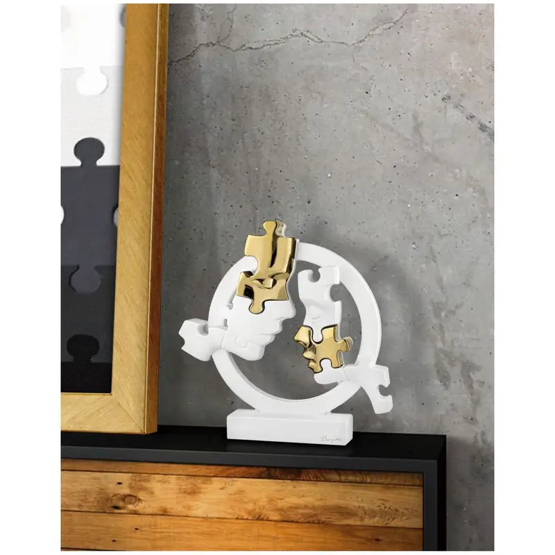 Bongelli Preziosi Statuina Coppia visi cerchio Puzzle bianco/oro D29 cm