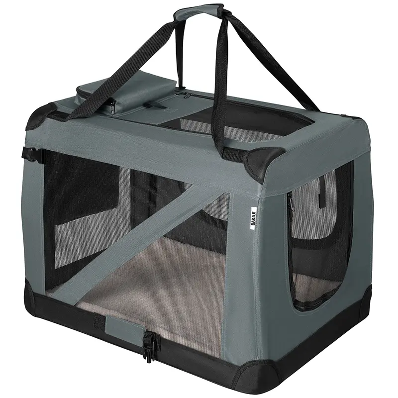 Borsa Trasportino Animali Domestici Pieghevole 60x42 H 44cm Cani e Gatti Grigio