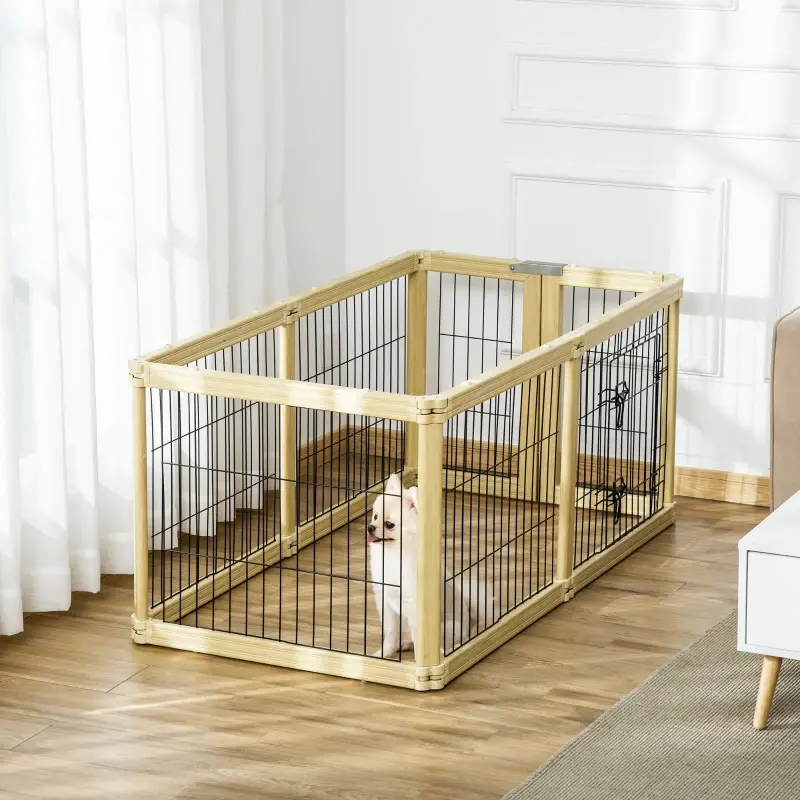 Box per Cani, Recinto 6 Pannelli con Porta e Doppi Fermi, 6 x 70x62cm
