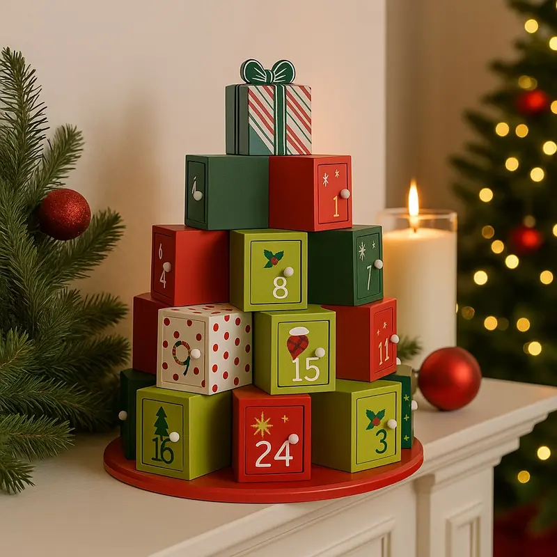 Calendario Avvento Natale Albere Regali Legno 24 Cassetti Decorazioni Natalizie