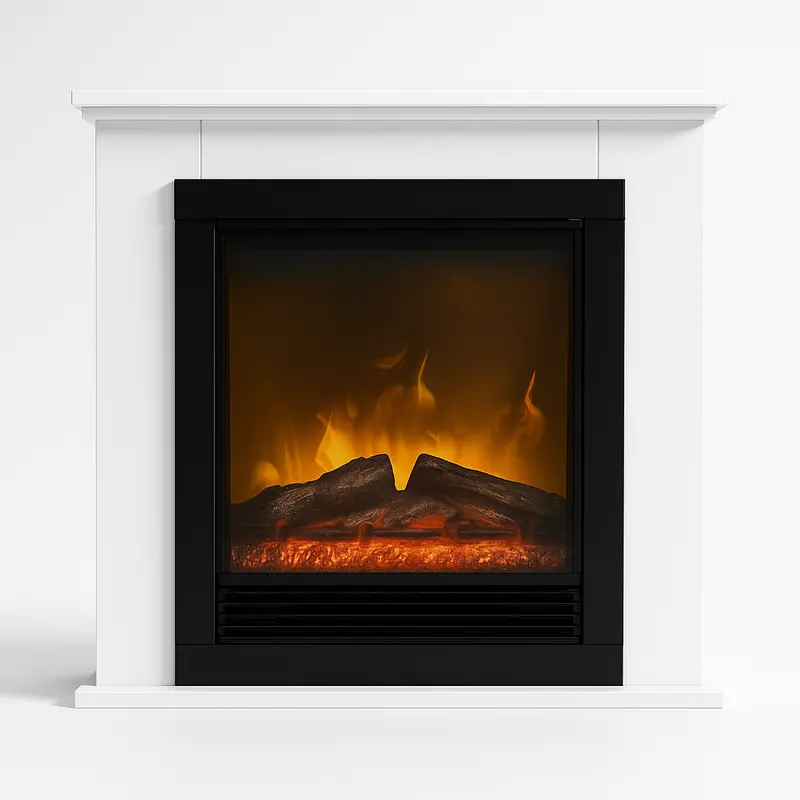 Camino Elettrico da Terra 1800W con Led Effetto Fuoco e Cornice Bianca