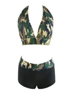 Camouflage Print Bikini Set Camo Halter Bra Briefs Swimwear