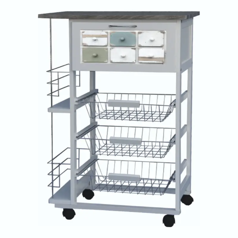 Carrello Cucina Porta Frutta Porta Bottiglie Portapane 3 cesti 57x37H83cm in Legno