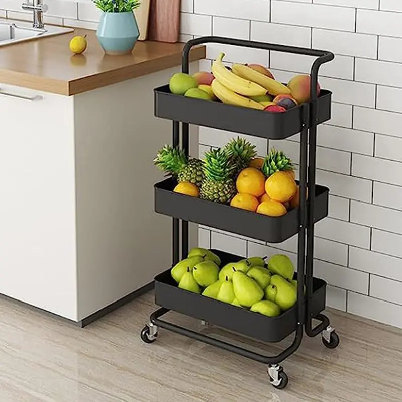 CARRELLO FERRO 3RIP. C/RUOTE CM 35X42.5XH79 NERO
