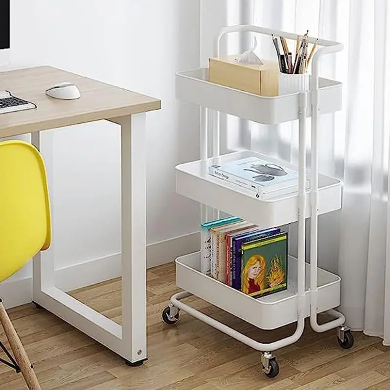 CARRELLO FERRO 3RIP. C/RUOTE CM 35X42.5XH79CM BIANCO