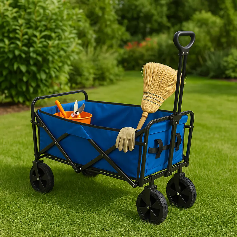 Carrello Pieghevole in Tessuto Oxford con 4Ruote in Gomma e Telaio in Acciaio Blu