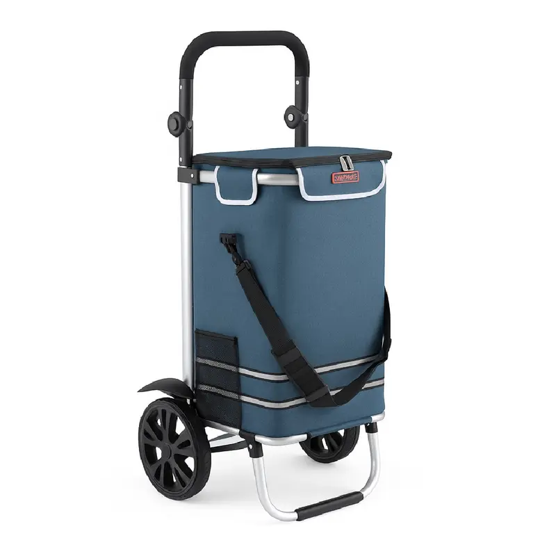 Carrello Spesa Pieghevole 50LT con Borsa Termica Trolley Porta Spesa 2 Ruote Blu
