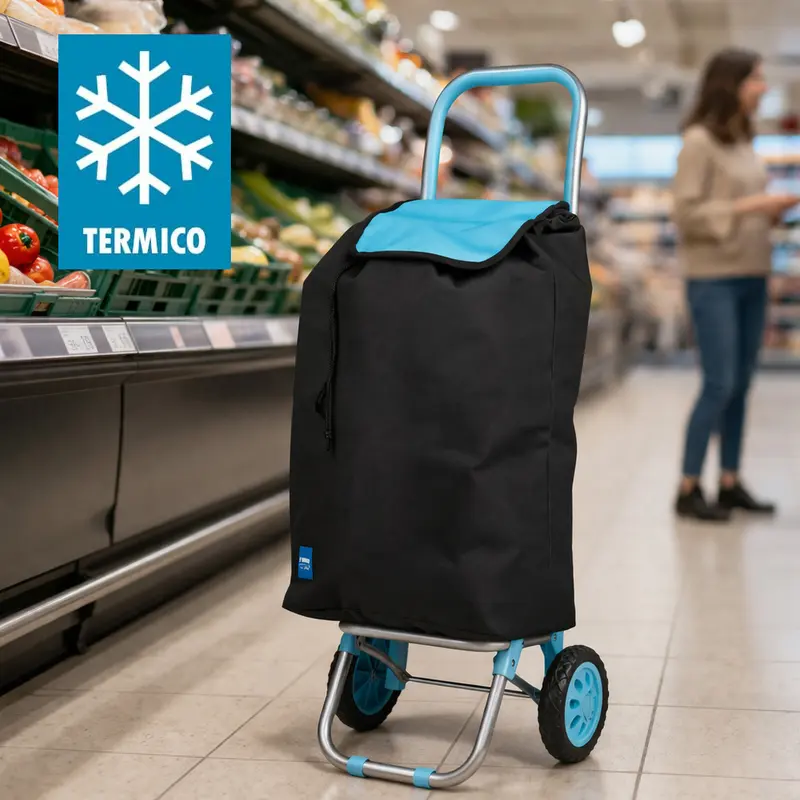 Carrello Spesa Termico 35LT Trolley Frigo 2 Ruote Pieghevole Leggero Blu