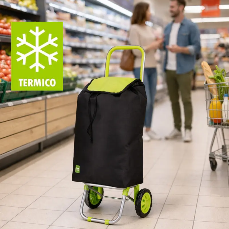 Carrello Spesa Termico 35LT Trolley Frigo 2 Ruote Pieghevole Leggero Verde