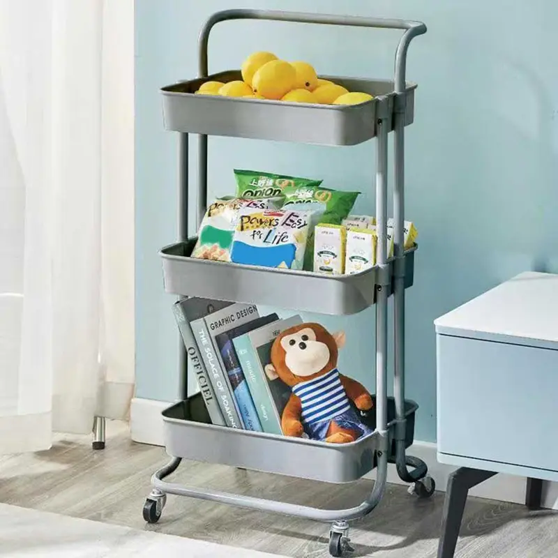 Carrello Trolley Cucina 4ruote 3 Ripiani in Metallo 43x36 H85 Salvaspazio Grigio