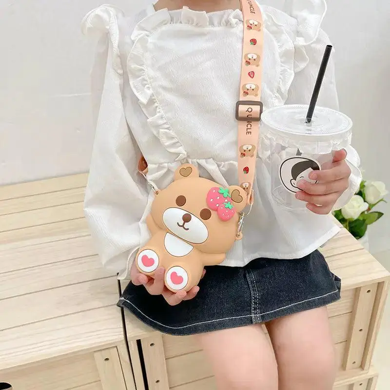 Cartoon Strawberry Bear Shoulder Bag For Children