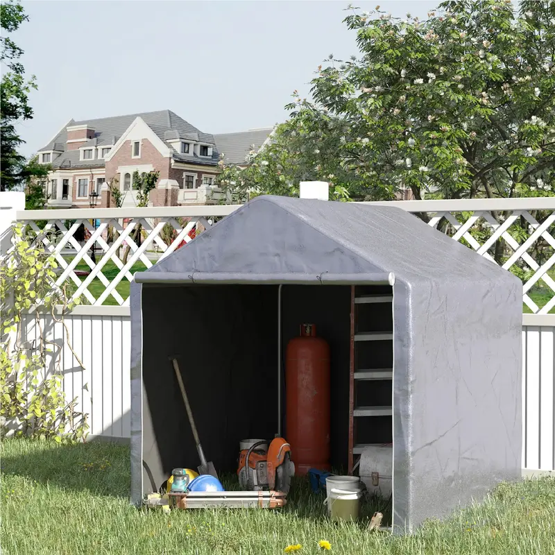 Casetta da Giardino Porta Attrezzi 2x2m in Acciaio e Copertura Anti-UV Grigio