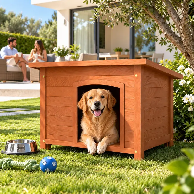 Casetta per Cani M in Legno da Esterno Cuccia con Tetto Apribile Impermeabile