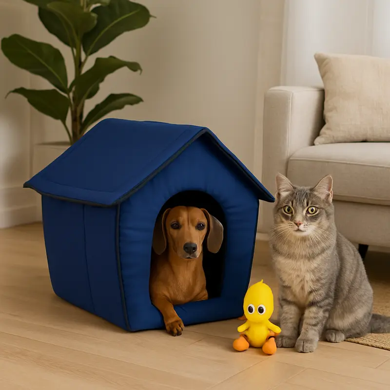 Casetta Pieghevole per Animali Domestici in Tessuto Blu 47x46x40cm Cani e Gatti