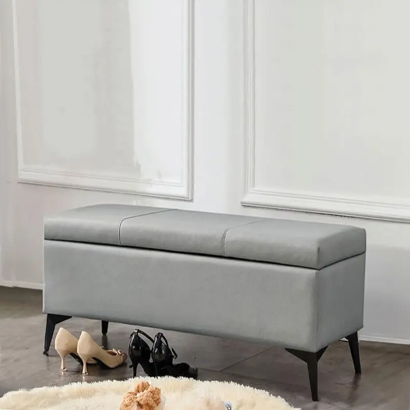 Cassapanca Pouf Contenitore Panca con Piedini in Metallo Moderna Grigio Chiaro