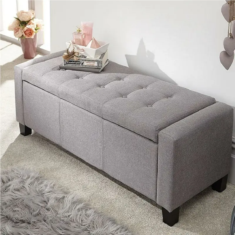 Cassapanca Pouf Contenitore Panca Moderna 110x40 H 40cm con Bottoni Grigio