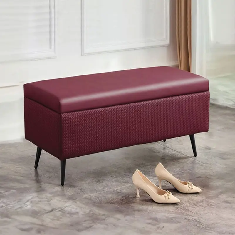 Cassapanca Pouf Contenitore Pelle Ecologica Divanetto Contenitore 80x40 H45cm Bordò