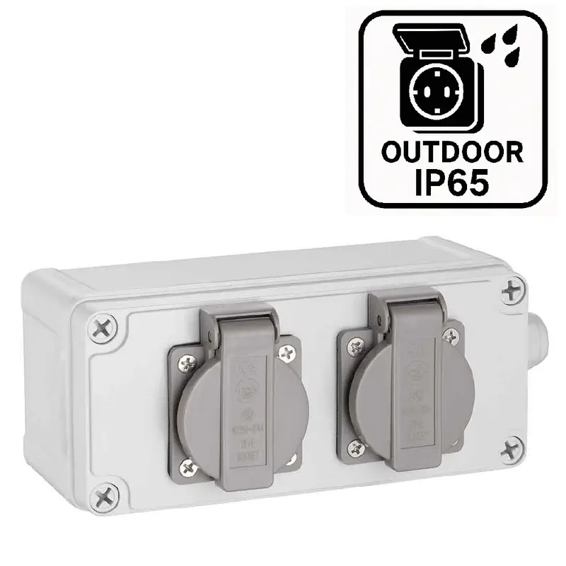 Cassetta Multipresa Elettrica Esterno da Parete 2 Prese Shucko Impermeabili IP54