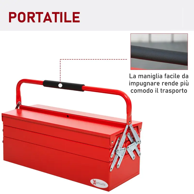 Cassetta Porta Attrezzi in Acciaio 5 Vani Valigetta Porta Attrezzi 56x20x21-34cm